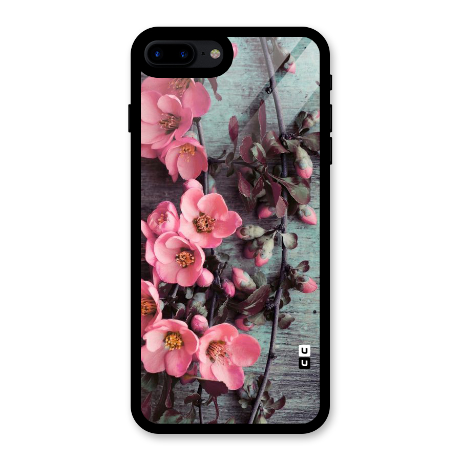 Wooden Floral Pink Glass Back Case for iPhone 8 Plus