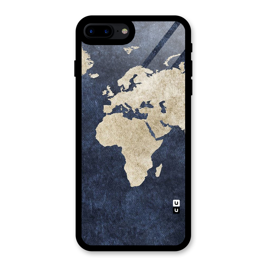 World Map Blue Gold Glass Back Case for iPhone 8 Plus