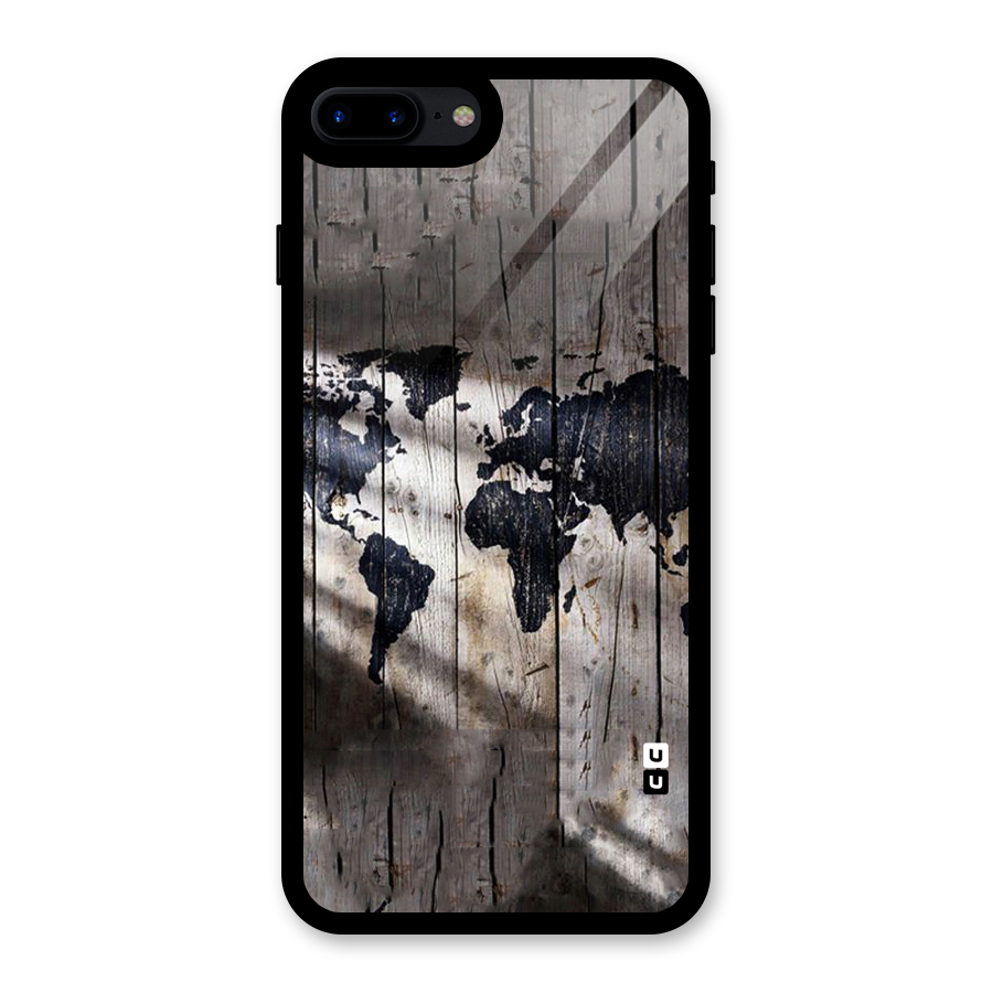 World Map Wood Design Glass Back Case for iPhone 8 Plus