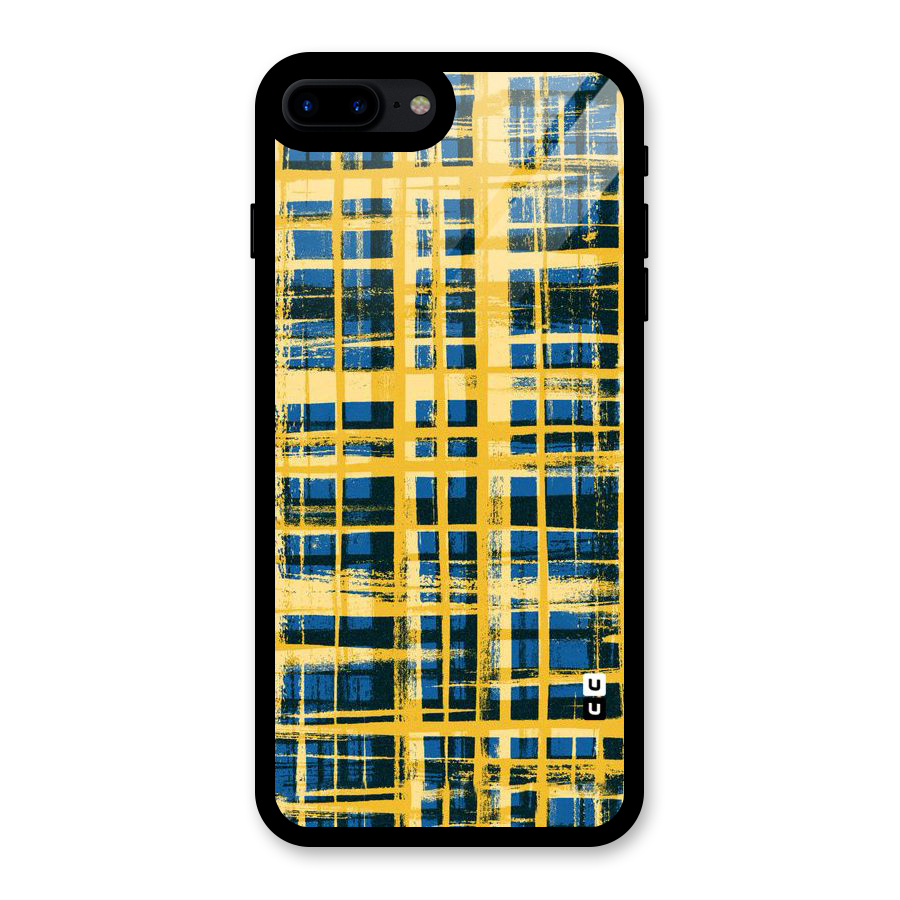 Yellow Rugged Check Design Glass Back Case for iPhone 8 Plus