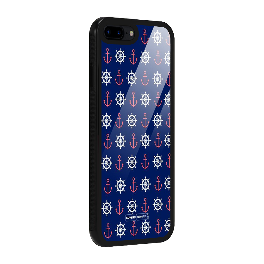 Anchor Pattern Blue Glass Back Case for iPhone 8 Plus