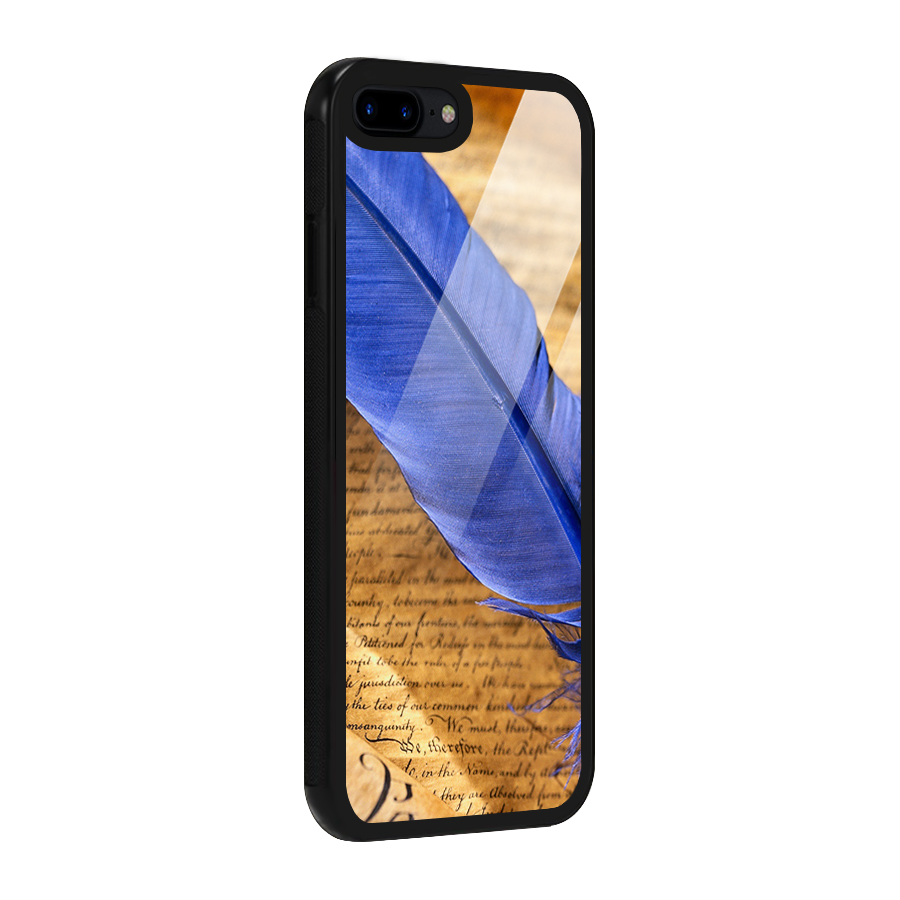 Beautiful Blue Feather Glass Back Case for iPhone 8 Plus
