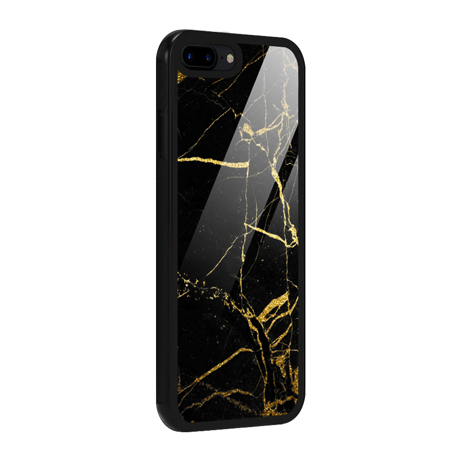Black And Gold Design Glass Back Case for iPhone 8 Plus