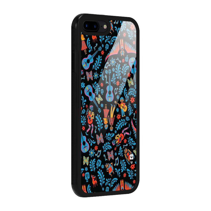 Blue Guitar Pattern Glass Back Case for iPhone 8 Plus
