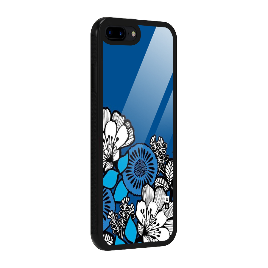 Blue White Flowers Glass Back Case for iPhone 8 Plus