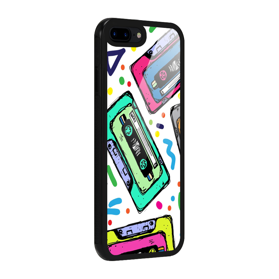 Cassette Pattern Glass Back Case for iPhone 8 Plus