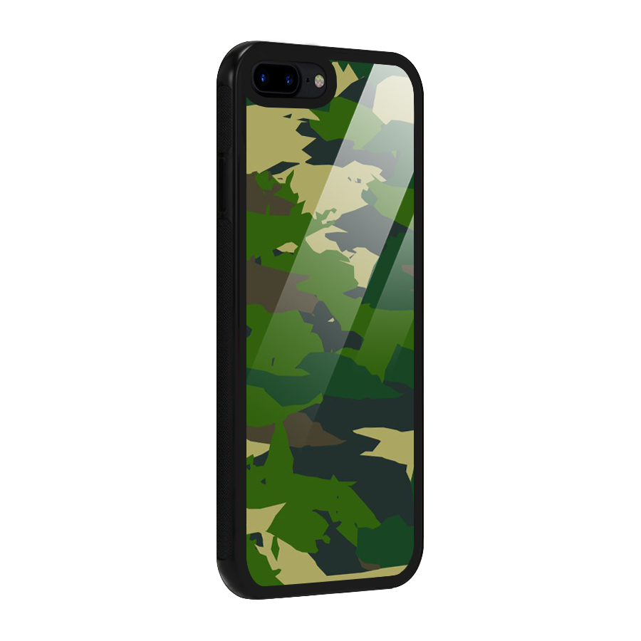 Green Camouflage Army Glass Back Case for iPhone 8 Plus
