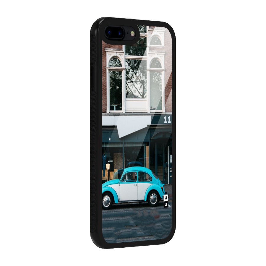 Mini Blue Car Glass Back Case for iPhone 8 Plus