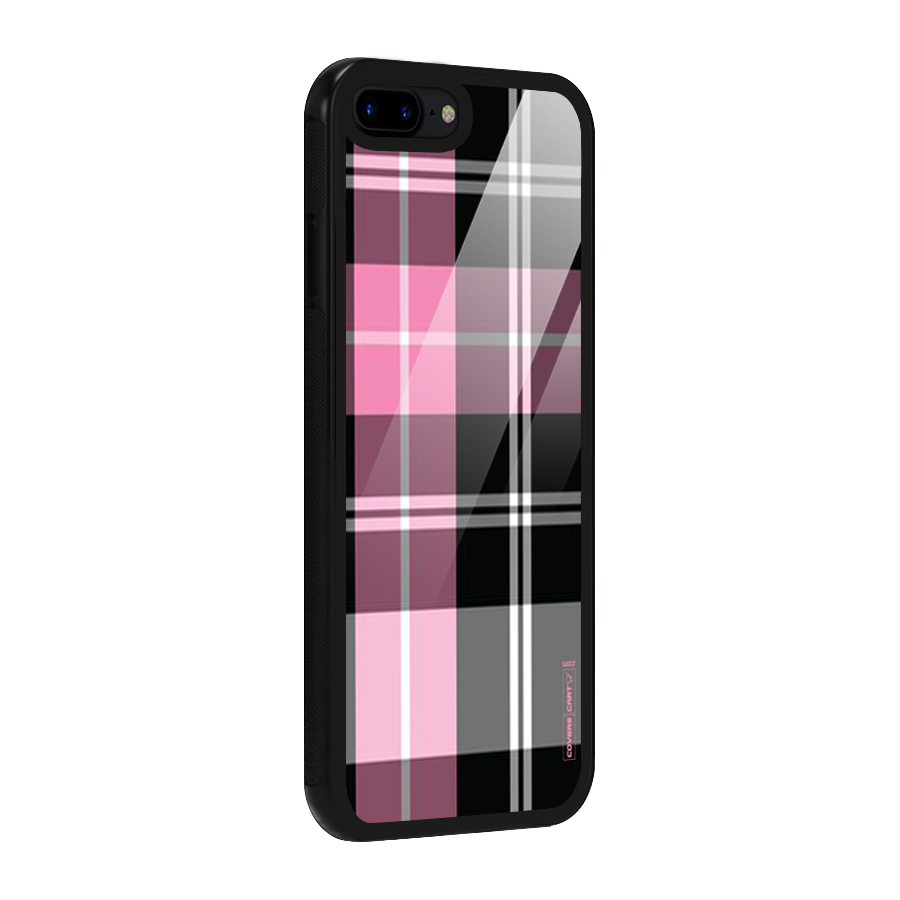 Pink Black Check Glass Back Case for iPhone 8 Plus