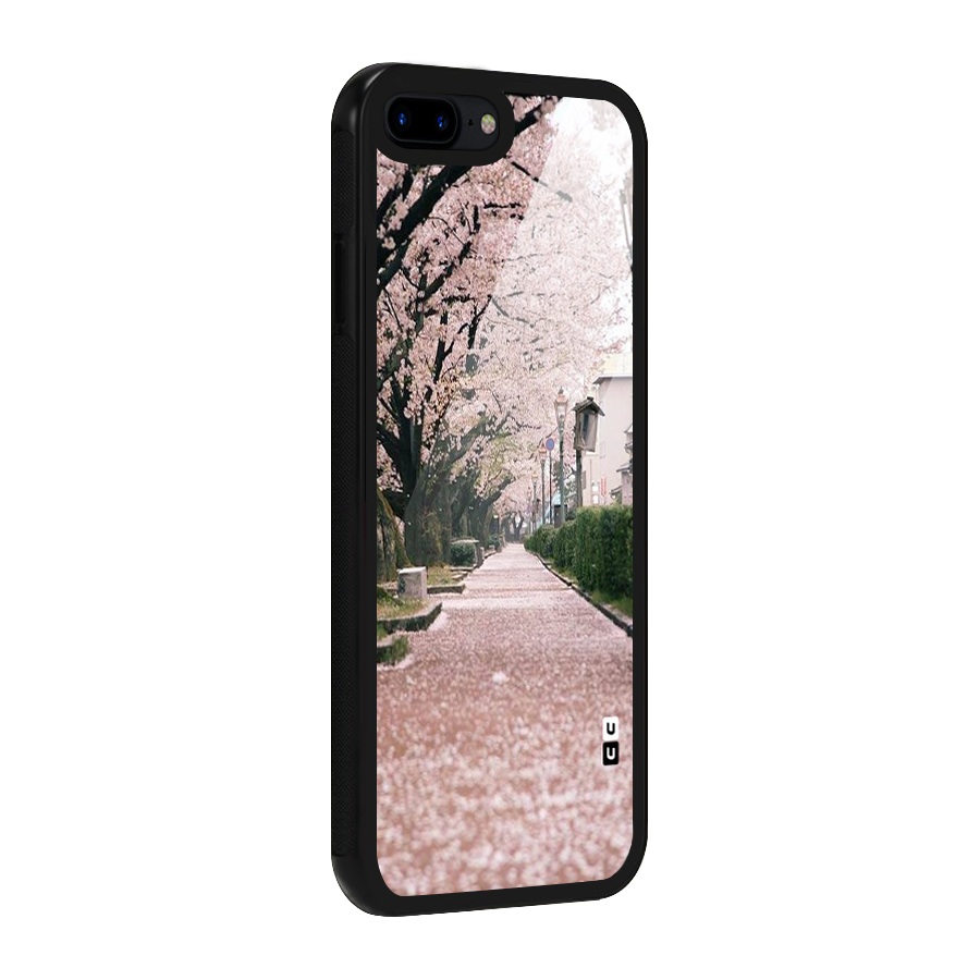 Street In Pink Flowers Glass Back Case for iPhone 8 Plus