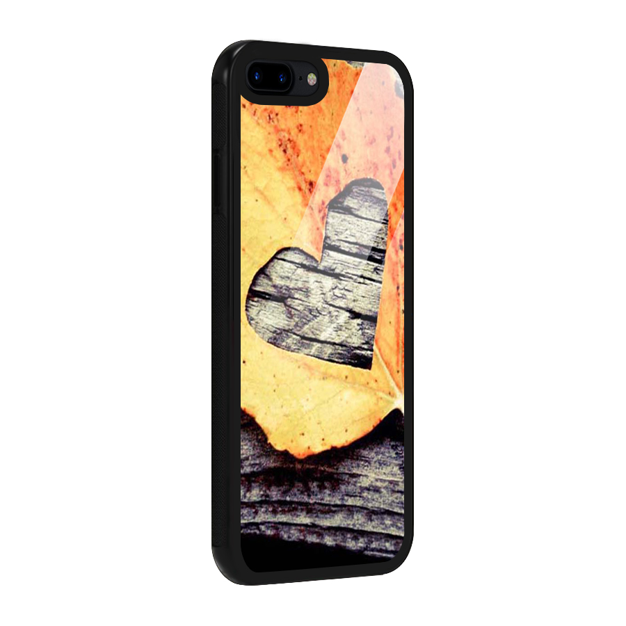 Wood Heart Leaf Glass Back Case for iPhone 8 Plus