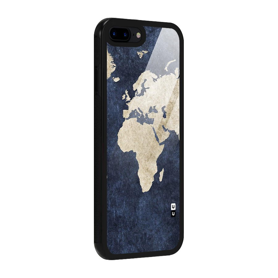 World Map Blue Gold Glass Back Case for iPhone 8 Plus