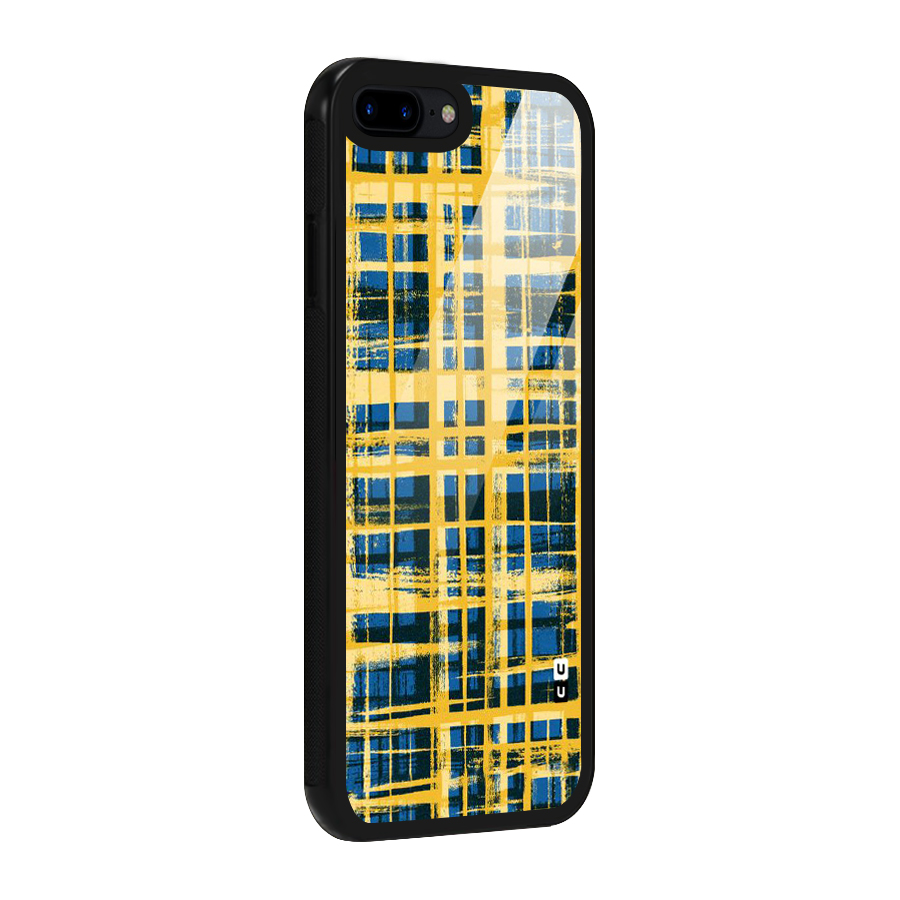 Yellow Rugged Check Design Glass Back Case for iPhone 8 Plus