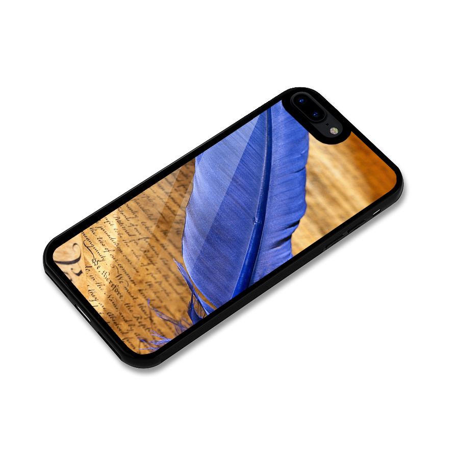 Beautiful Blue Feather Glass Back Case for iPhone 8 Plus