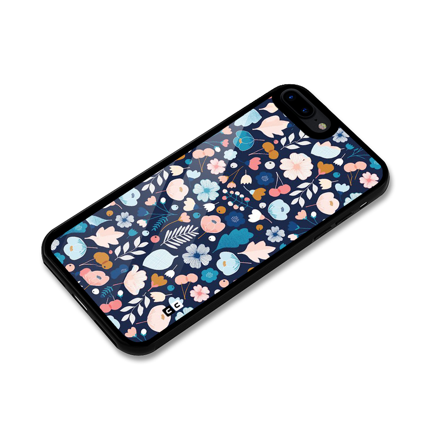 Blue Floral Glass Back Case for iPhone 8 Plus