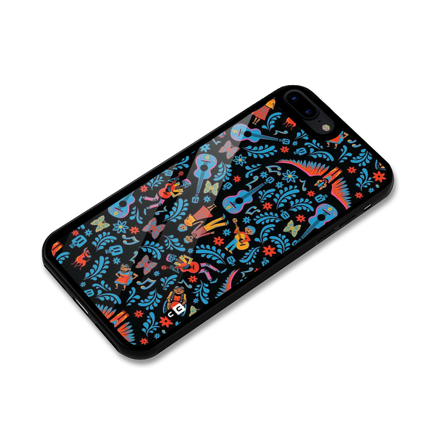 Blue Guitar Pattern Glass Back Case for iPhone 8 Plus