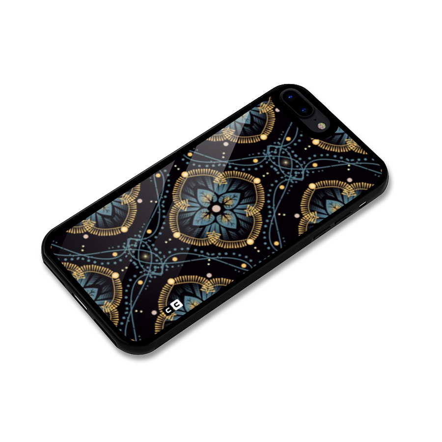 Blue With Black Flower Glass Back Case for iPhone 8 Plus