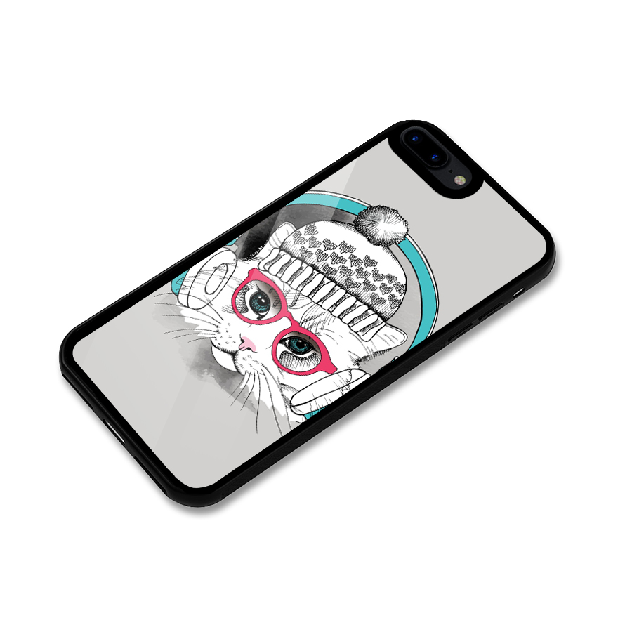 Cat Headphones Glass Back Case for iPhone 8 Plus