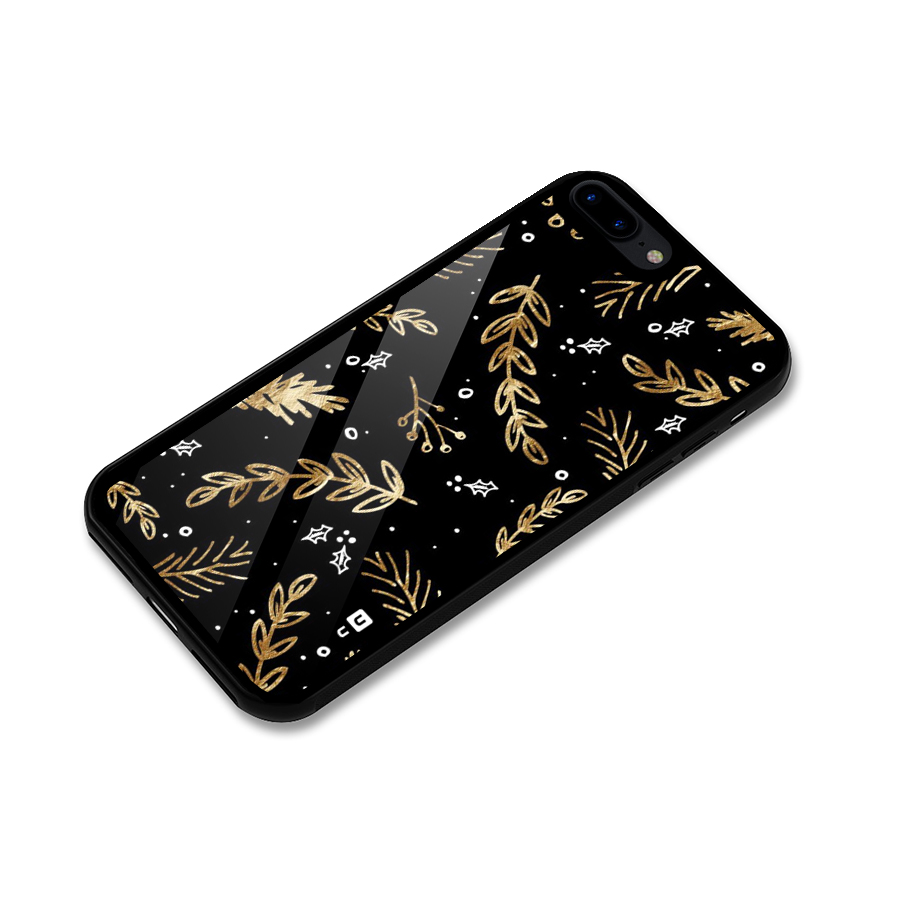 Gold Palm Leaves Glass Back Case for iPhone 8 Plus