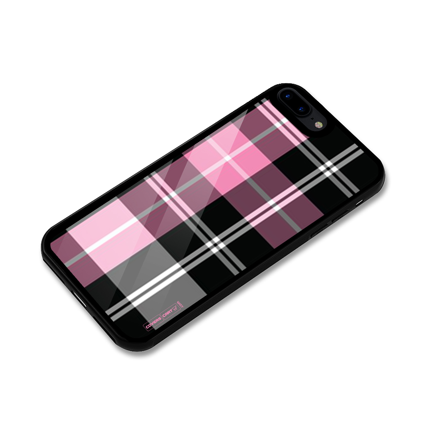 Pink Black Check Glass Back Case for iPhone 8 Plus