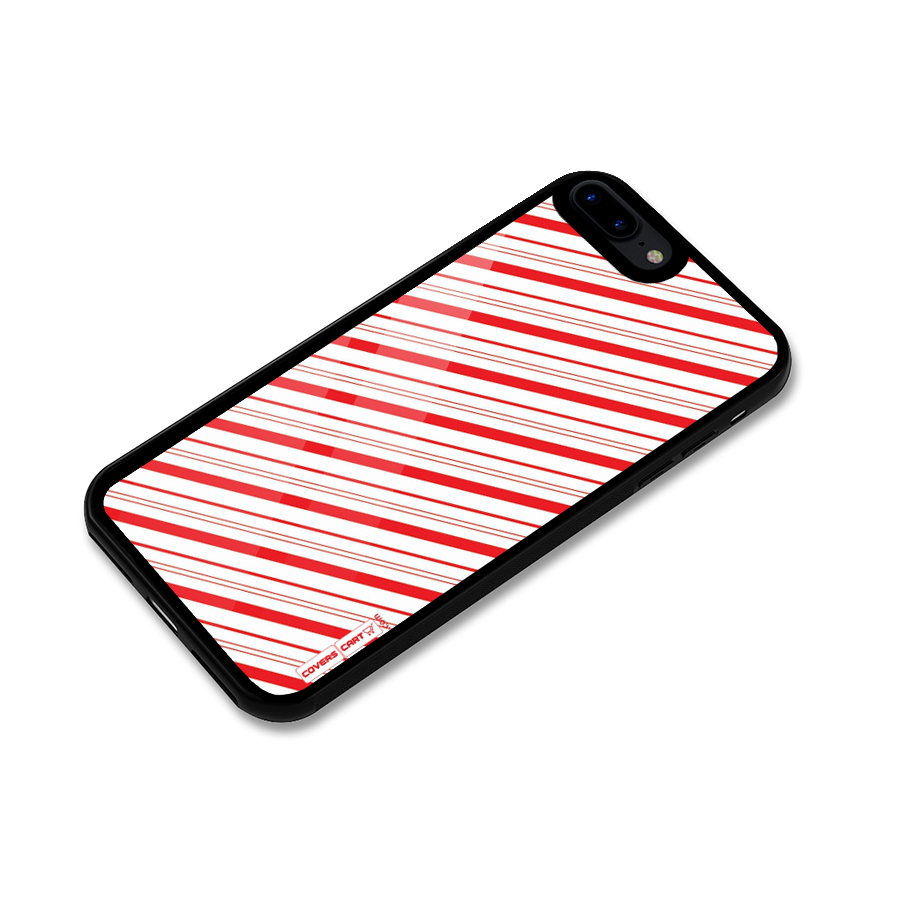 Red And White Diagonal Stripes Glass Back Case for iPhone 8 Plus