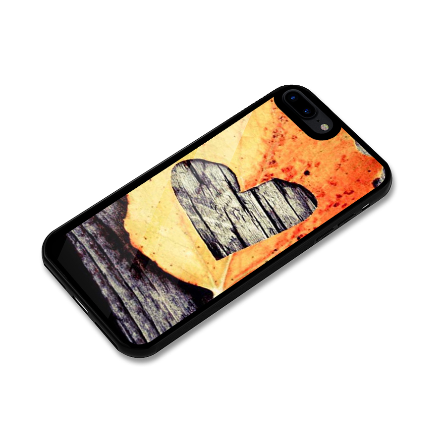 Wood Heart Leaf Glass Back Case for iPhone 8 Plus
