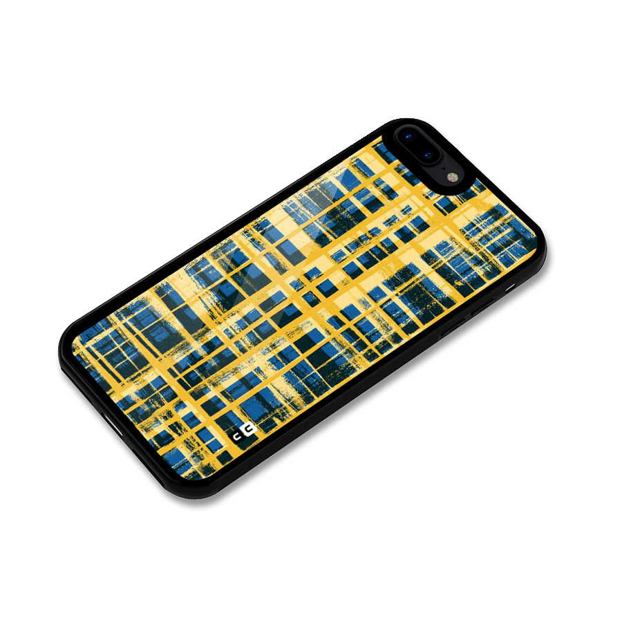 Yellow Rugged Check Design Glass Back Case for iPhone 8 Plus