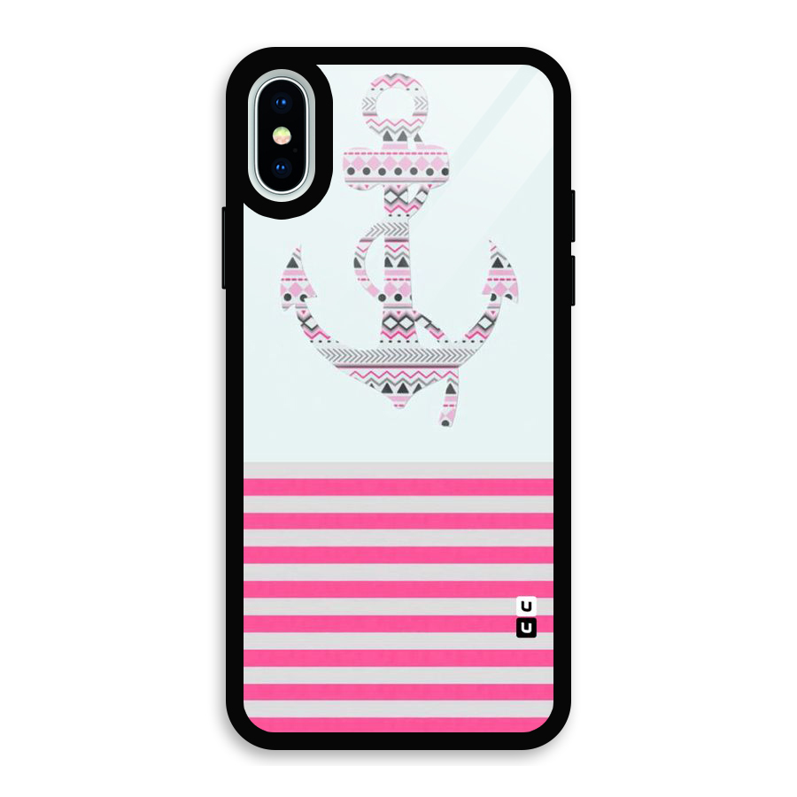Anchor Design Stripes Glass Back Case for iPhone X