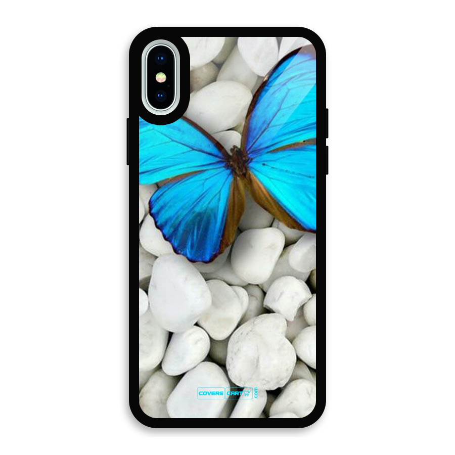 Blue Butterfly Glass Back Case for iPhone X