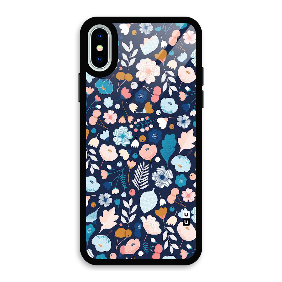 Blue Floral Glass Back Case for iPhone X