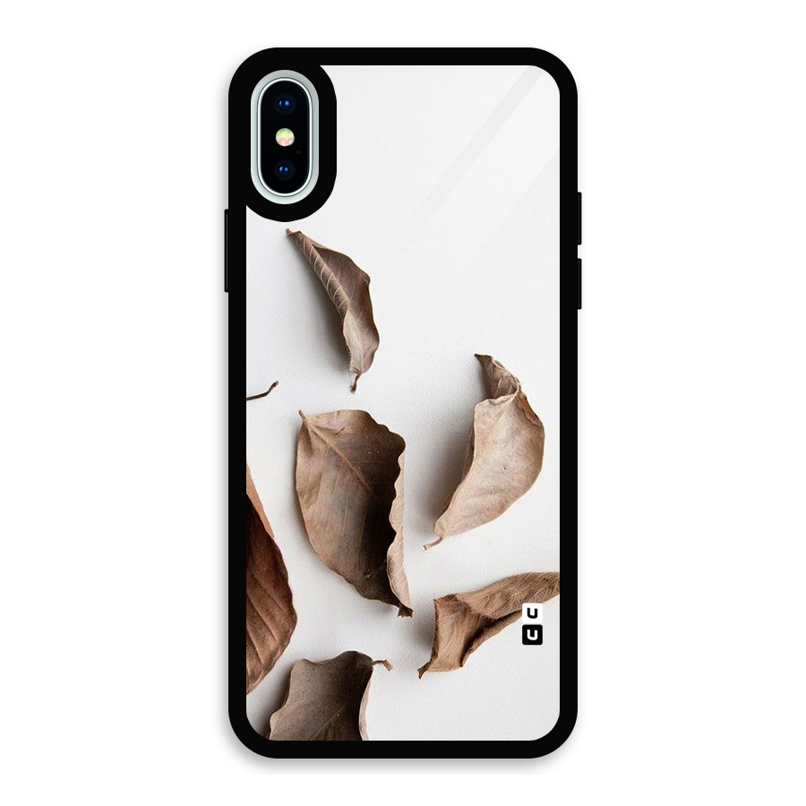 Brown Dusty Leaves Glass Back Case for iPhone X