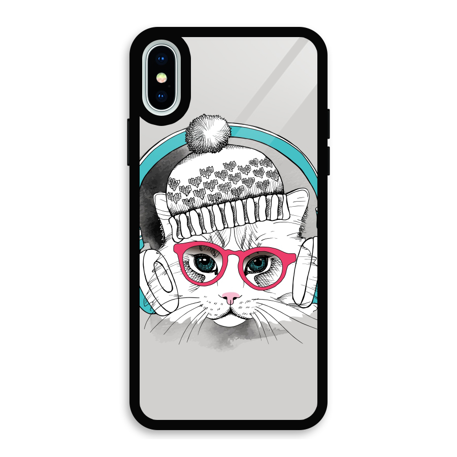 Cat Headphones Glass Back Case for iPhone X
