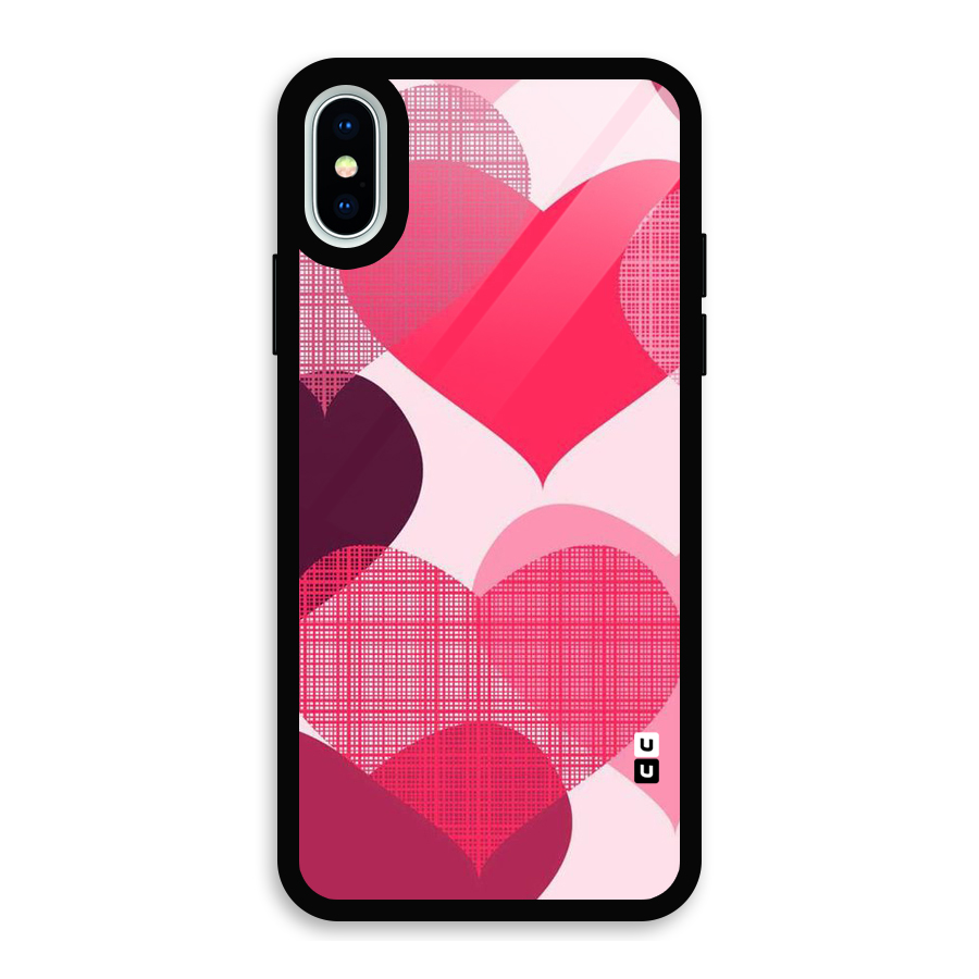 Check Pink Hearts Glass Back Case for iPhone X