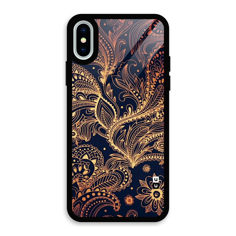 Classy Golden Leafy Design Glass Back Case for iPhone X