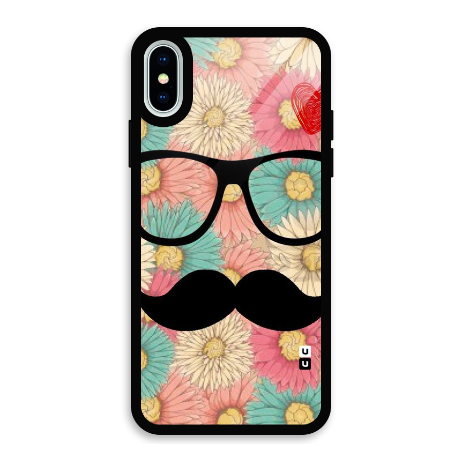 Floral Moustache Glass Back Case for iPhone X