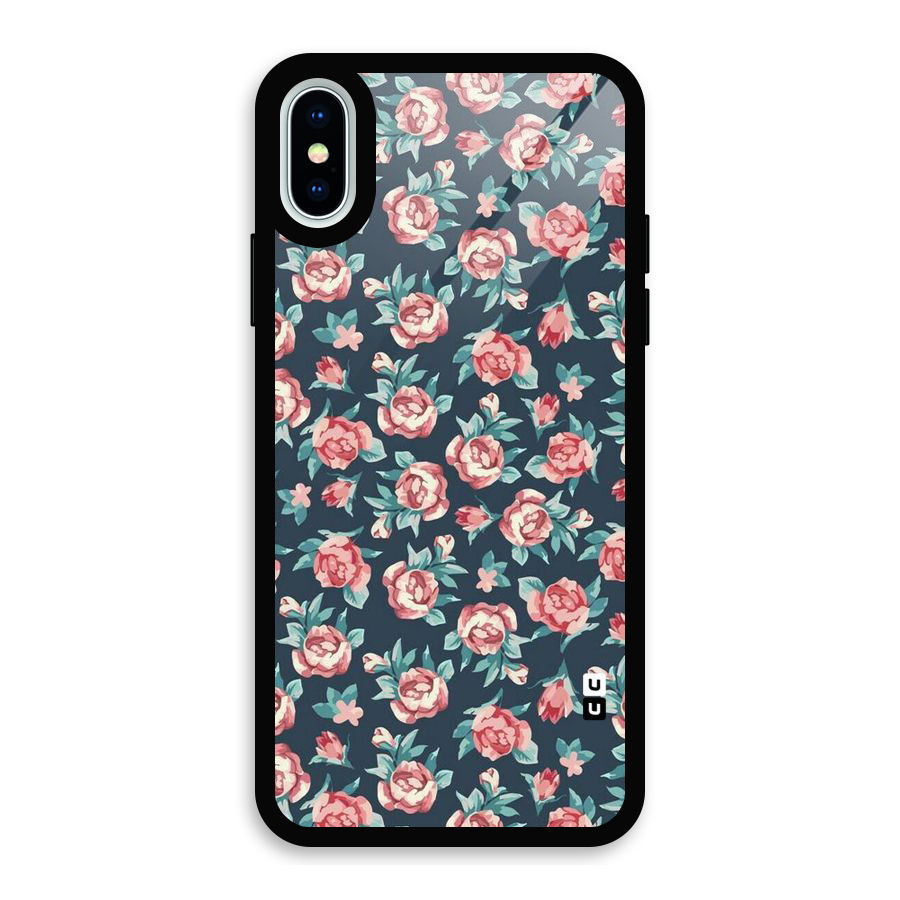 Floral Navy Bloom Glass Back Case for iPhone X