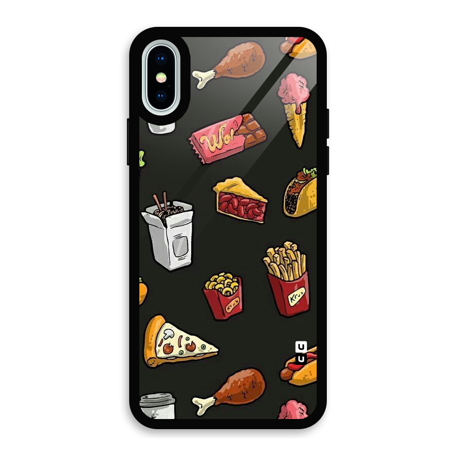 Foodie Pattern Glass Back Case for iPhone X