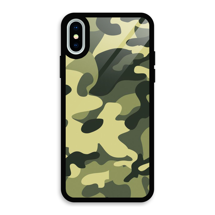 Green Military Pattern Glass Back Case for iPhone X