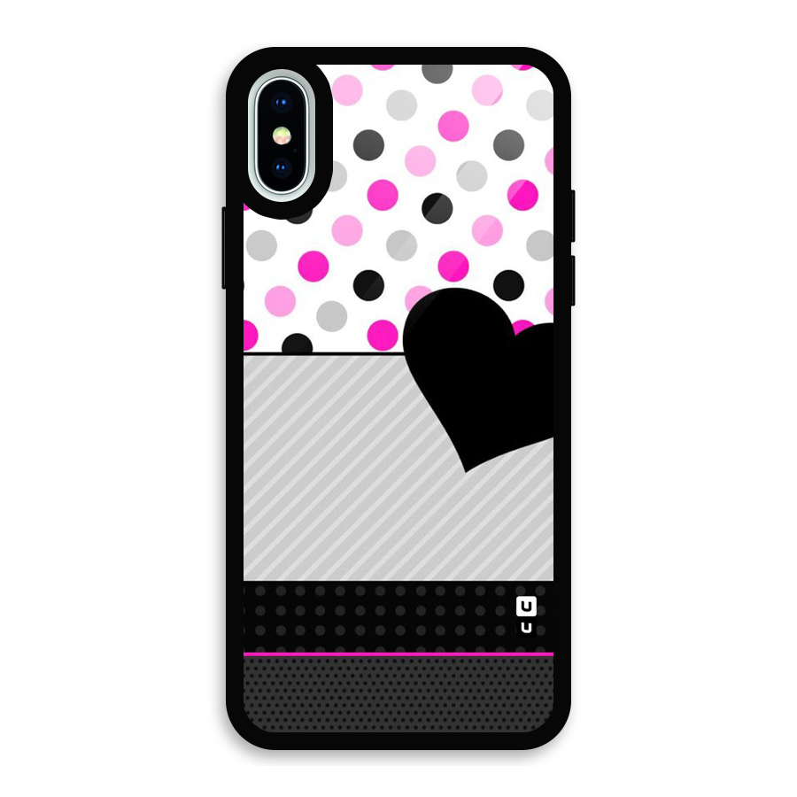 Heart Polka Stripes Glass Back Case for iPhone X