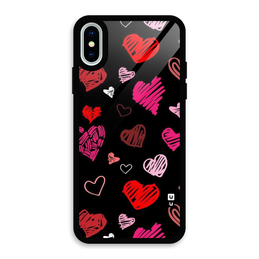Hearts Art Pattern Glass Back Case for iPhone X