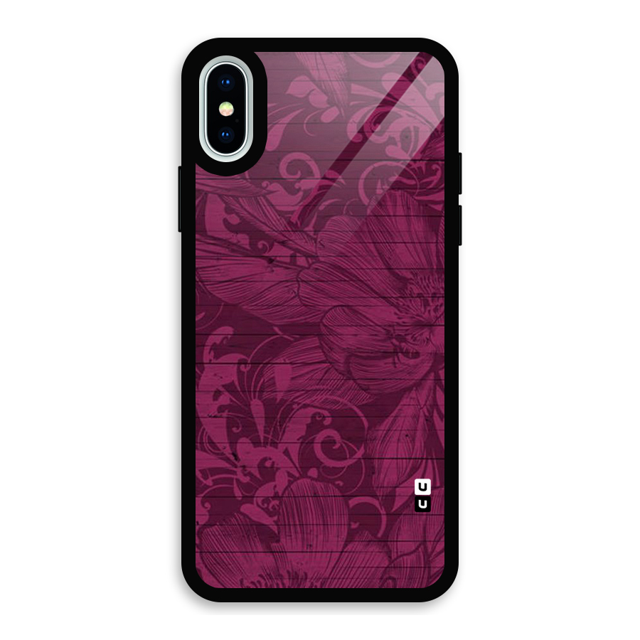 Magenta Floral Pattern Glass Back Case for iPhone X