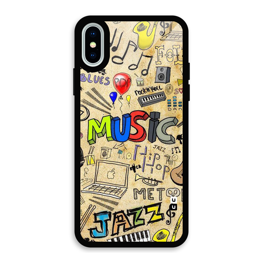 Music Pattern Glass Back Case for iPhone X