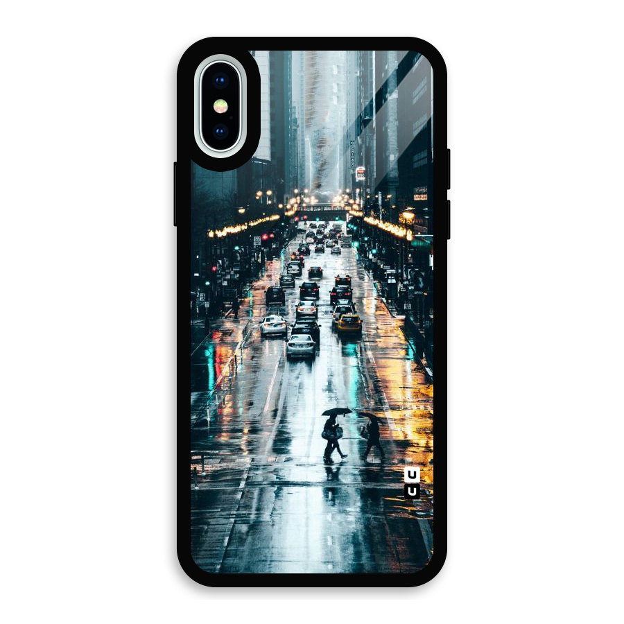 NY Streets Rainy Glass Back Case for iPhone X