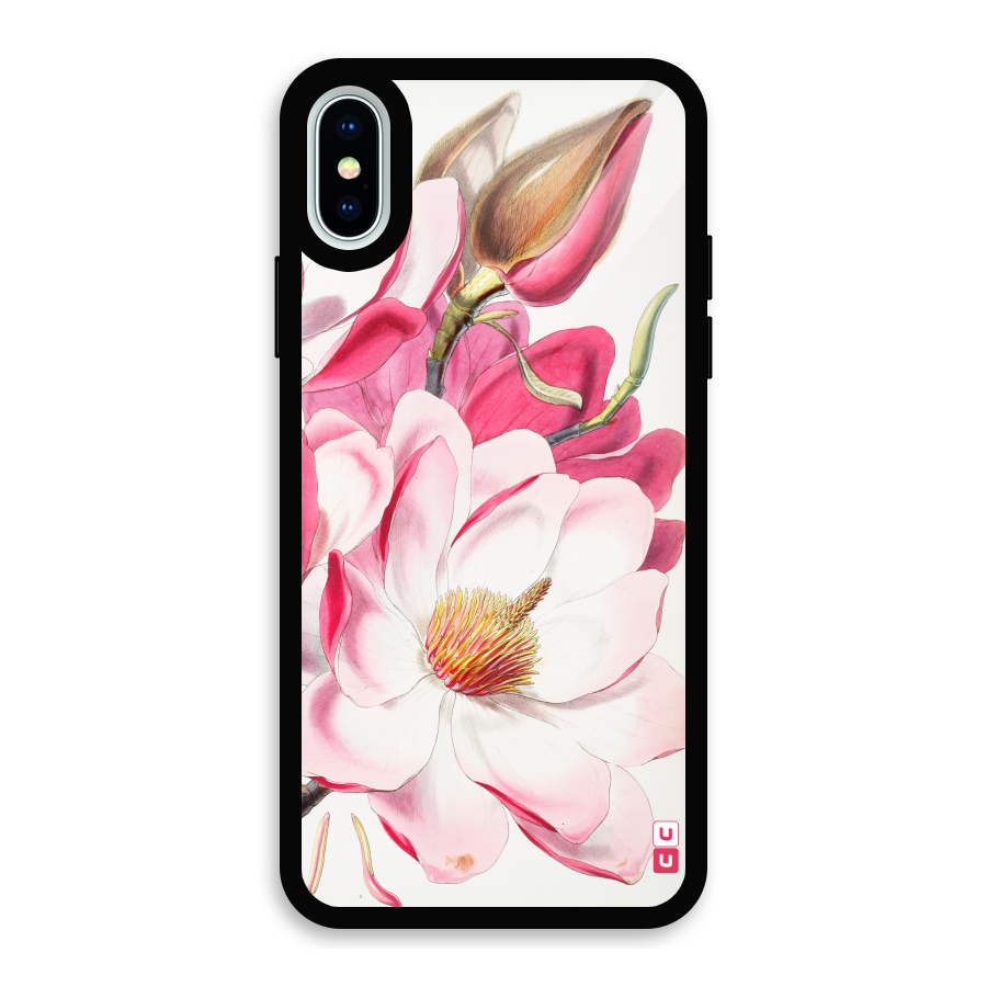 Pink Beautiful Flower Glass Back Case for iPhone X