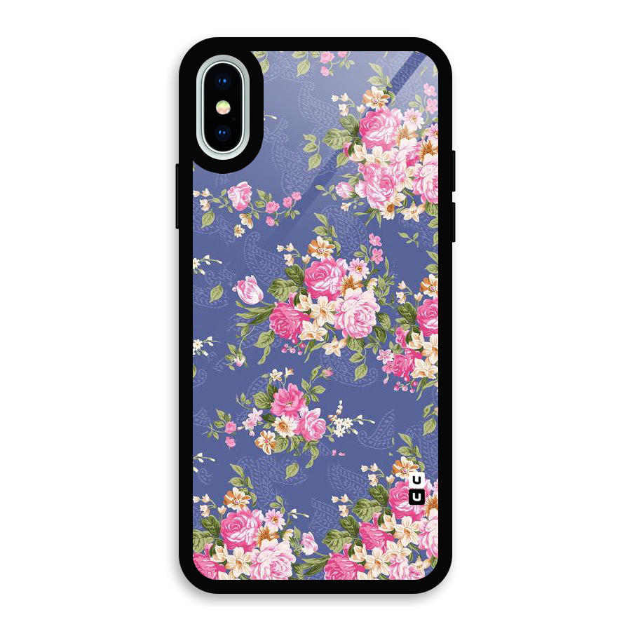 Purple Pink Floral Glass Back Case for iPhone X