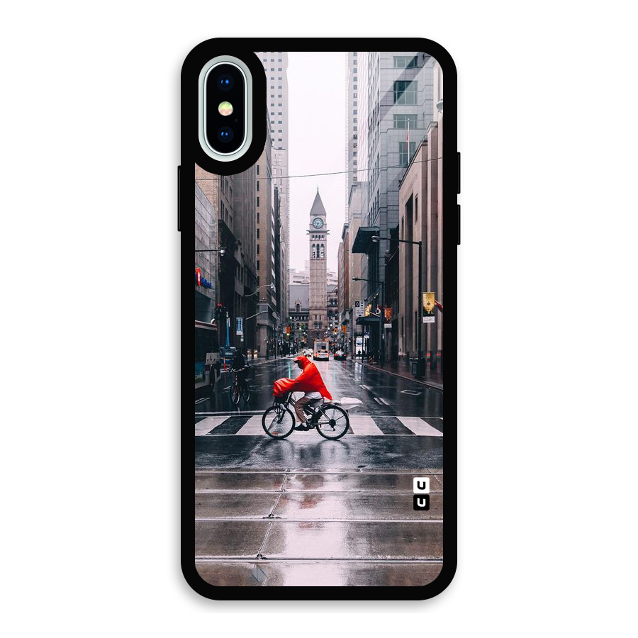 Red Bicycle Street Glass Back Case for iPhone X