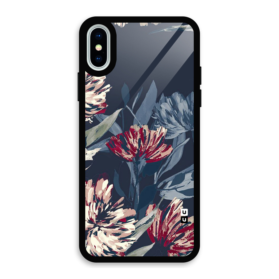 Red Rugged Floral Pattern Glass Back Case for iPhone X