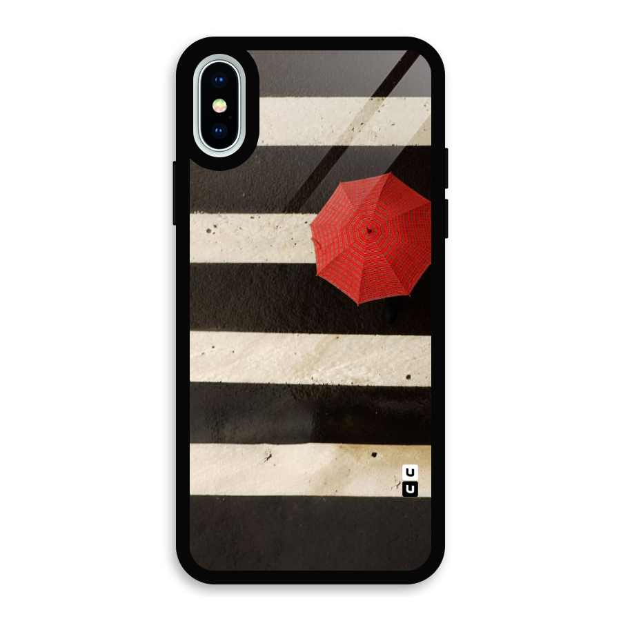 Single Red Umbrella Stripes Glass Back Case for iPhone X