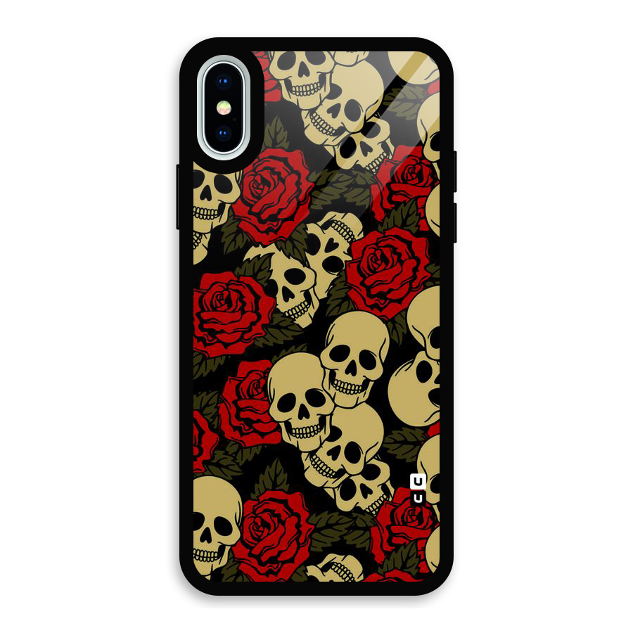Skulled Roses Glass Back Case for iPhone X