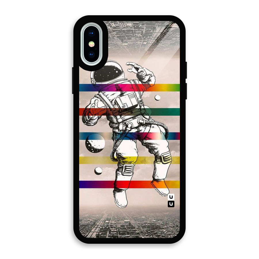 Spaceman Rainbow Stripes Glass Back Case for iPhone X